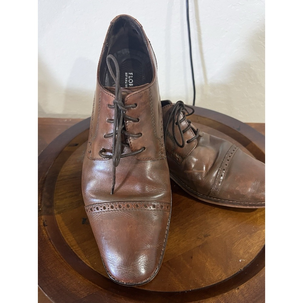 Florsheim Oxford Dress Shoes Men Brown Leather Cap Toe Brogue Business 9.5 Brown
